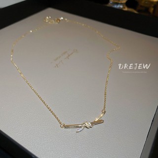 Drejet Vòng cổ thắt nút zircon vàng 18K Hàn Quốc dây chuyền xương đòn thời trang sang trọng nhẹ nhàng Vòng cổ đa năng đơn giản dành cho nữ