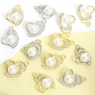 10 chiếc Kim cương giả sang trọng nhẹ nhàng & Ngọc trai dát bất đối xứng Bùa hình trái tim Vòng cổ đơn giản và đa năng Bông tai Mặt dây chuyền trái tim - Quà tặng ngày lễ tình nhân cho bạn gái