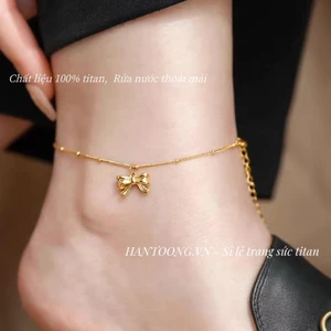 Lắc chân titan không gỉ mạ vàng 18k hình chiếc nơ xinh xắn dễ thương thời trang trẻ trung dành cho nữ