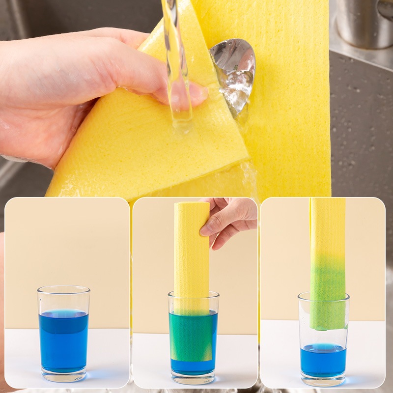 Khăn lau bát đĩa xốp Cellulose Vải làm sạch không dầu Đồ dùng gia dụng cho món ăn dụng cụ nấu ăn (Màu ngẫu nhiên)