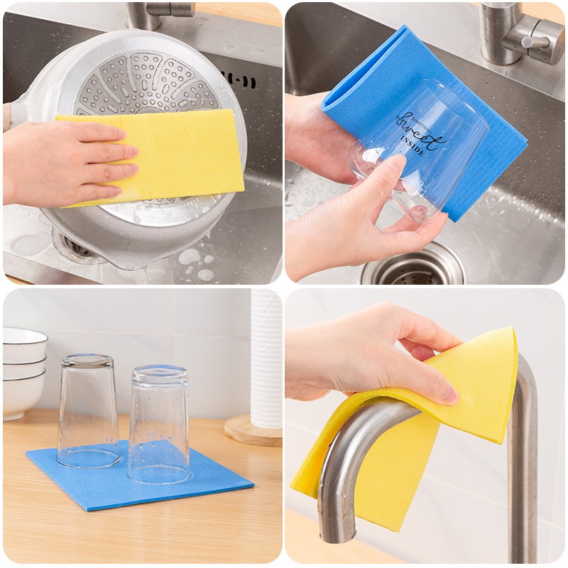 Khăn lau bát đĩa xốp Cellulose Vải làm sạch không dầu Đồ dùng gia dụng cho món ăn dụng cụ nấu ăn (Màu ngẫu nhiên)