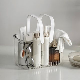 Giỏ đựng đồ phòng tắm có quai cầm tay trong suốt thiết kế thoát nước thông minh Transparent bathroom storage basket【Chiosala12】