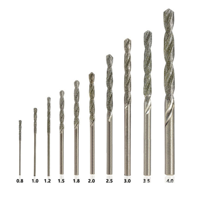 Mũi khoan xoắn mạ kim cương cho trang sức thủy tinh Gạch đá 0.8mm 1mm 1.2mm 1.5mm 1.8mm 2mm 2.5mm 3mm 3.5mm 4mm Khoan lỗ
