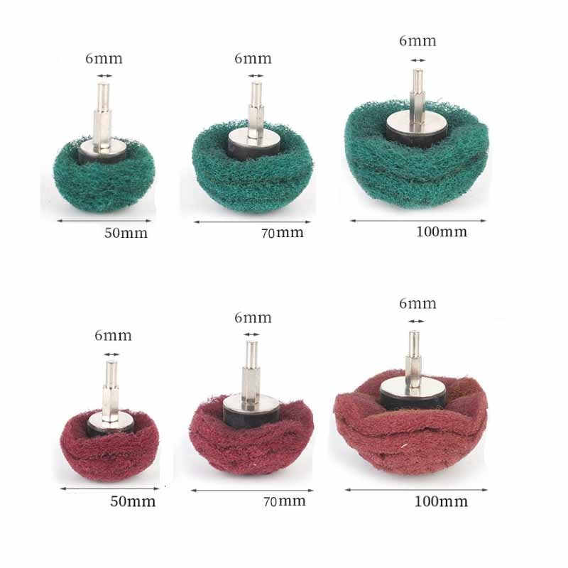 Bánh xe chà nhám nắp 6mm 50mm / 70mm / 90mm Sợi Nylon mài mòn đánh bóng Bánh xe đánh bóng màu đỏ xanh lá cây