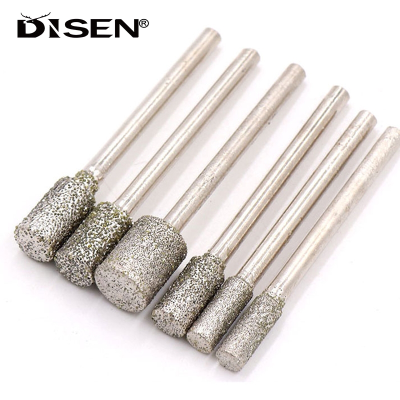60 Grit Xi Lanh Kim Cương Đầu Mài 3-8mm Kim Mũi Mài Để Đánh Bóng Khắc / Deburring / Ngọc / Đá Mài Dụng Cụ 3 Shank