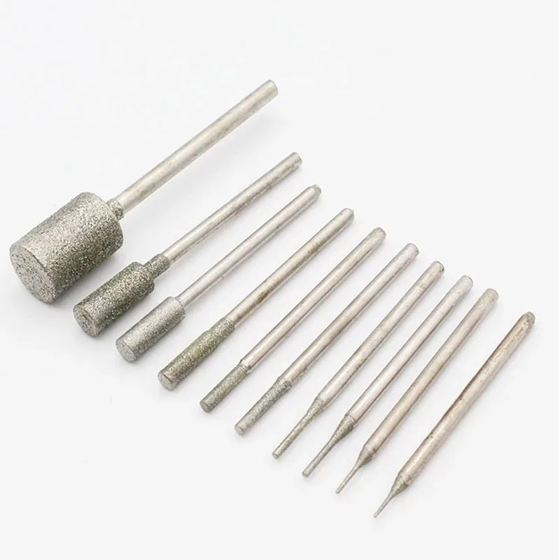 0.5-10mm Hình Trụ Kim Cương Burr Mài Bit 2,35 / 3 Shank Đá Ngọc Khắc Mài Khắc Khắc Mũi Khoan Dremel Dụng Cụ Xoay 80 Grit