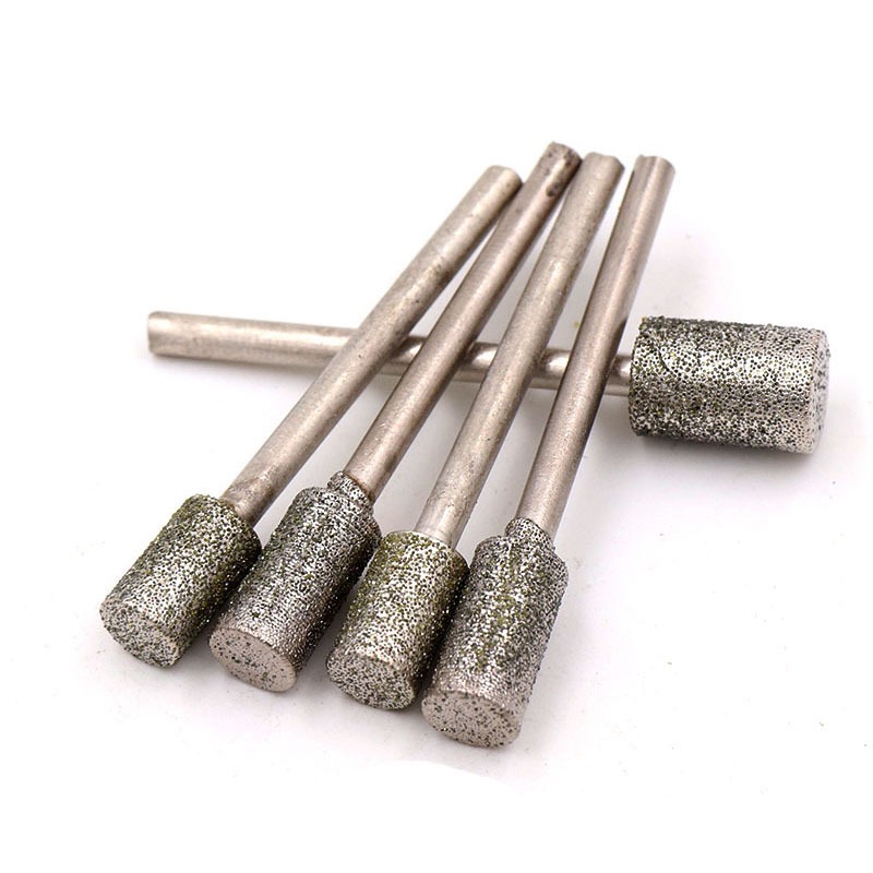 60 Grit Xi Lanh Kim Cương Đầu Mài 3-8mm Kim Mũi Mài Để Đánh Bóng Khắc / Deburring / Ngọc / Đá Mài Dụng Cụ 3 Shank