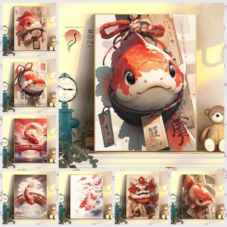 MOZI✨30 * 40cm / 40 * 50cm tranh tô màu theo số tranh sơn dầu số hoá tranh số hóa sơn acrylic  Chúc may mắn Koi tự làm Tranh sơn dầu kỹ thuật số Vẽ tay Tranh tô màu Tranh làm đầy Tranh kỹ thuật số Phòng khách cao cấp Trang trí nhà cửa