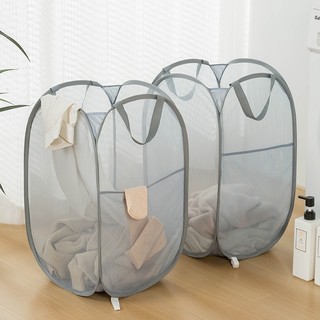 Giỏ đựng quần áo bẩn chất liệu polyester thiết kế dạng lưới thoáng khí chống ẩm mốc gấp gọn có tay cầm【Chiosala12】