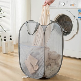 Giỏ đựng quần áo bẩn chất liệu polyester thiết kế dạng lưới thoáng khí chống ẩm mốc gấp gọn có tay cầm【Chiosala12】
