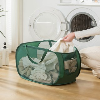 Giỏ đựng quần áo bẩn chất liệu polyester thiết kế dạng lưới thoáng khí chống ẩm mốc gấp gọn có tay cầm【Chiosala12】