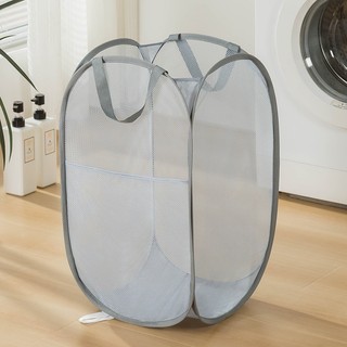 Giỏ đựng quần áo bẩn chất liệu polyester thiết kế dạng lưới thoáng khí chống ẩm mốc gấp gọn có tay cầm【Chiosala12】