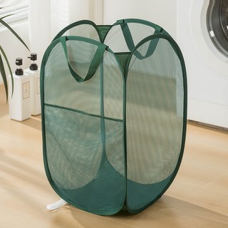 Giỏ đựng quần áo bẩn chất liệu polyester thiết kế dạng lưới thoáng khí chống ẩm mốc gấp gọn có tay cầm【Chiosala12】