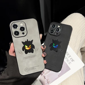 Ốp điện thoại da laser Pocket Monsters Gengar cho iphone 15 Pro Max 14 Pro Max i14 Plus 13 Pro Max i13 13pro 11 Pro Max i11 7 Plus 8 Plus iX Xs Max 12 Pro Max Vỏ bảo vệ