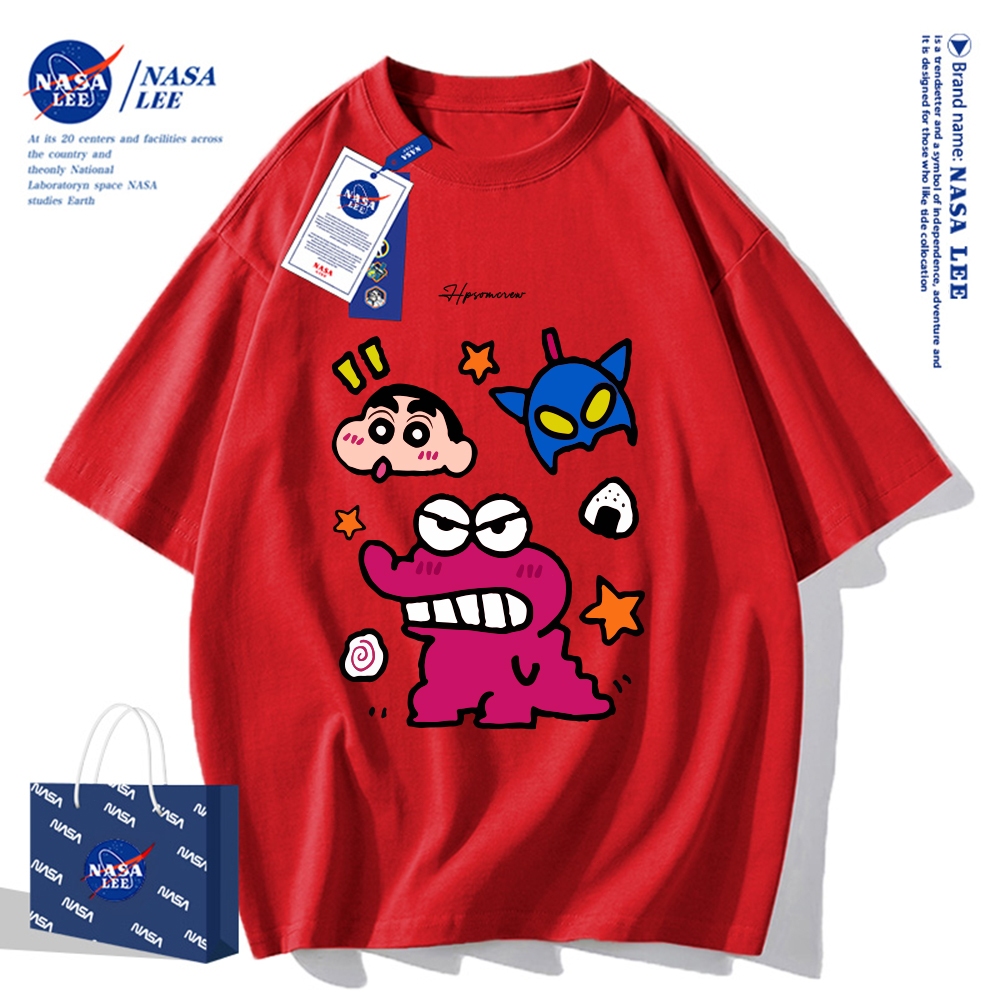 Áo thun ngắn tay cotton nguyên chất hợp tác thương hiệu NASA  Mẫu mới mùa hè 2025 in hình Shin Cậu Bé Bút Chì  Áo nửa tay có thể phối đồ đôi cho cặp đôi