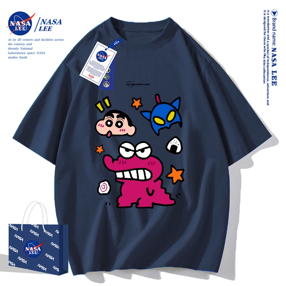 Áo thun ngắn tay cotton nguyên chất hợp tác thương hiệu NASA  Mẫu mới mùa hè 2025 in hình Shin Cậu Bé Bút Chì  Áo nửa tay có thể phối đồ đôi cho cặp đôi