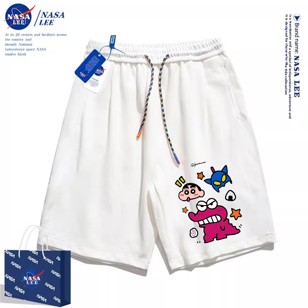 Thương hiệu Nasa Đồng thương hiệu 2024 Quần short dáng rộng Unisex phong cách mới, sử dụng chất liệu Cotton Co giãn dày, thích hợp cho quần short hợp thời trang mùa hè