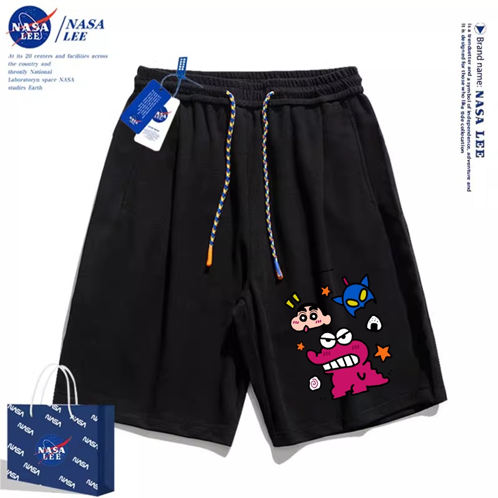 Thương hiệu Nasa Đồng thương hiệu 2024 Quần short dáng rộng Unisex phong cách mới, sử dụng chất liệu Cotton Co giãn dày, thích hợp cho quần short hợp thời trang mùa hè