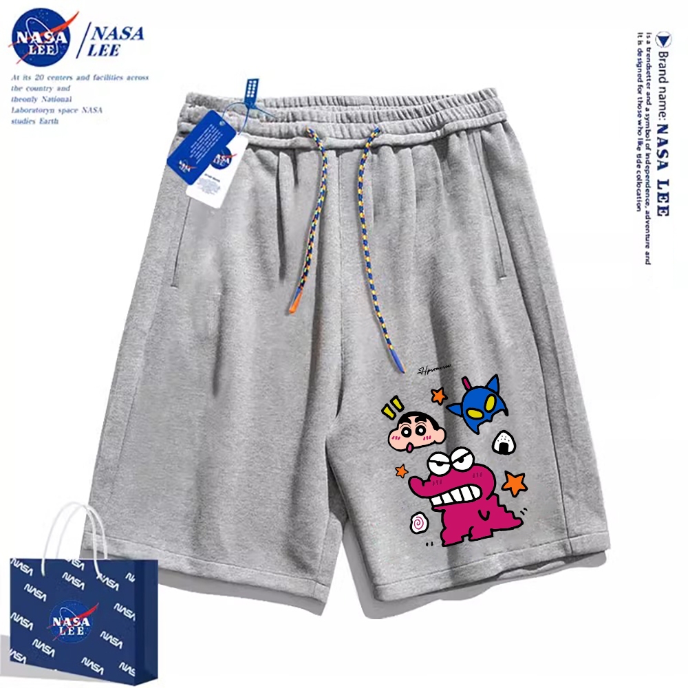 Thương hiệu Nasa Đồng thương hiệu 2024 Quần short dáng rộng Unisex phong cách mới, sử dụng chất liệu Cotton Co giãn dày, thích hợp cho quần short hợp thời trang mùa hè
