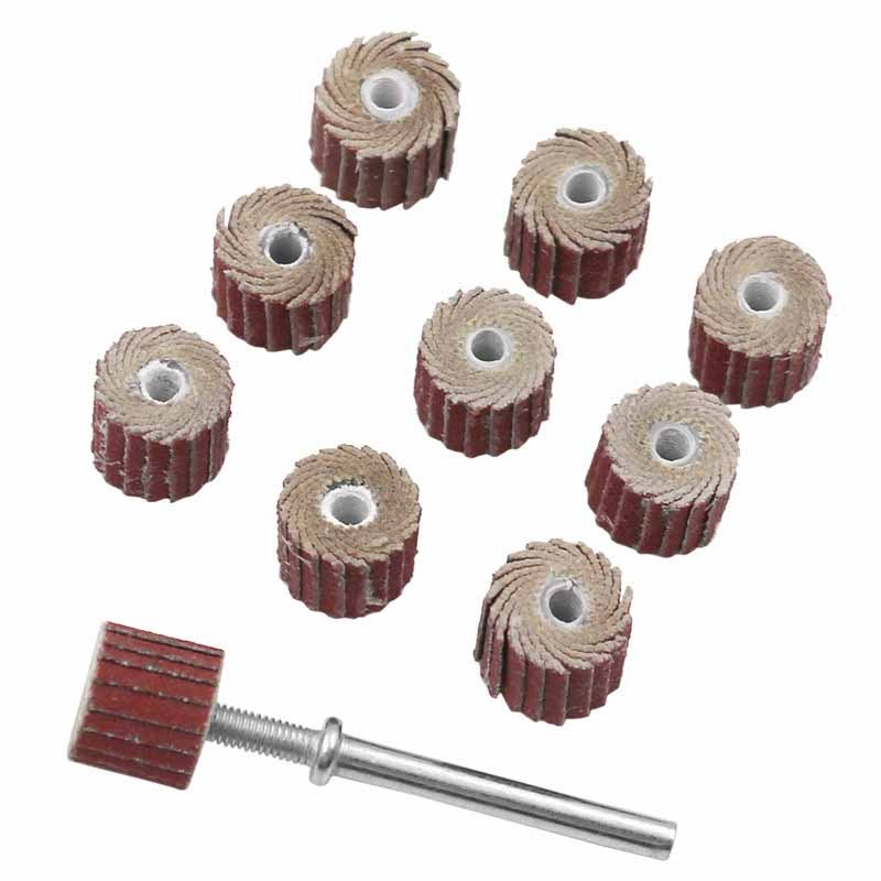 10 Chiếc 8-20 Mm Nắp Chà Nhám Bánh Xe Cho Dremel Phụ Kiện Mài Mòn Chết Máy Mài Flapper Sander Khoan Dụng Cụ Xoay Với 3 Mm Shank