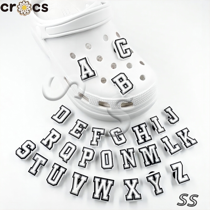 🎁Mua 5 tặng 3 🎁Cross Jibbicz Miếng Dán Quyến Rũ A-Z Chữ Và Số Dép Dán Phụ Kiện Giày Đen Trắng Chữ Miếng Dán Cross 26 Chữ Cái PVC Nút Trang Trí Dép
