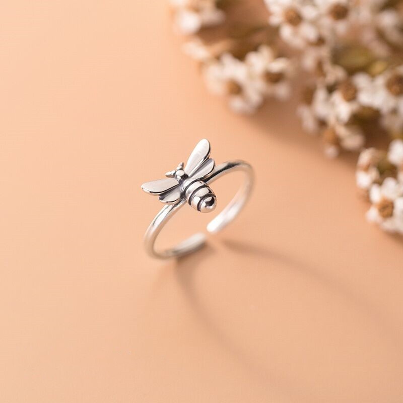 Phong Cách Mới Độc Đá 925 Nhẫn Bạc Retro Thái Lan Mở Nhẫn Động Vật Côn Trùng Dễ Thương Ong Nhẫn Tính Khí Đơn Giản Trang Sức Nữ Thời Trang Bạc Phụ Kiện Quà Tặng LR020
