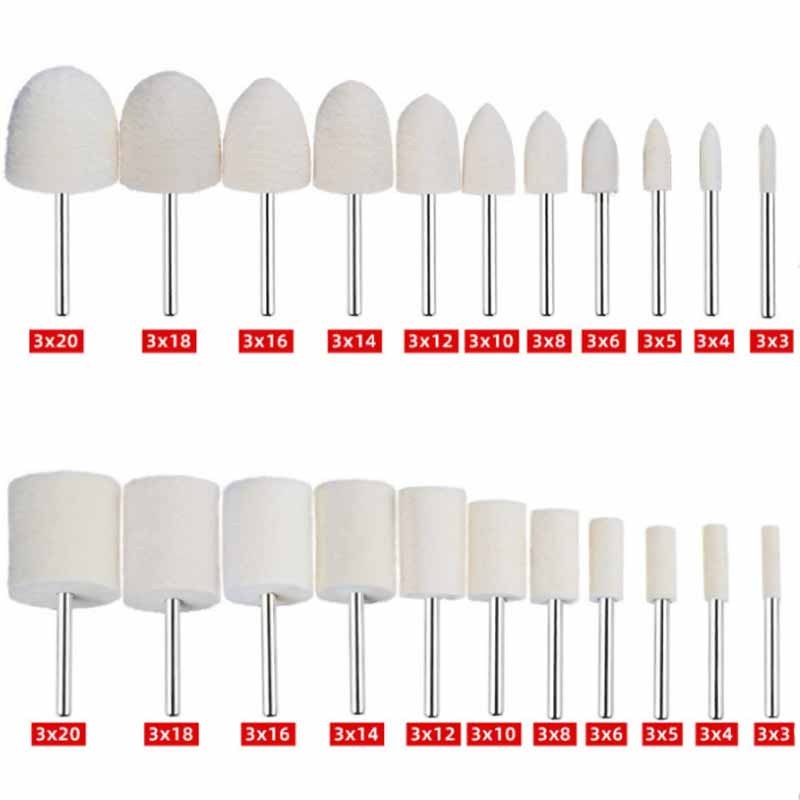 12 Chiếc Len Cảm Thấy Đánh Bóng Bánh Xe 2.35 / 3 Mm Shank Nỉ Đánh Bóng Bàn Chải Cho Dremel Dụng Cụ Xoay Phụ Kiện Đạn / Hình Trụ 3 ~ 12mm