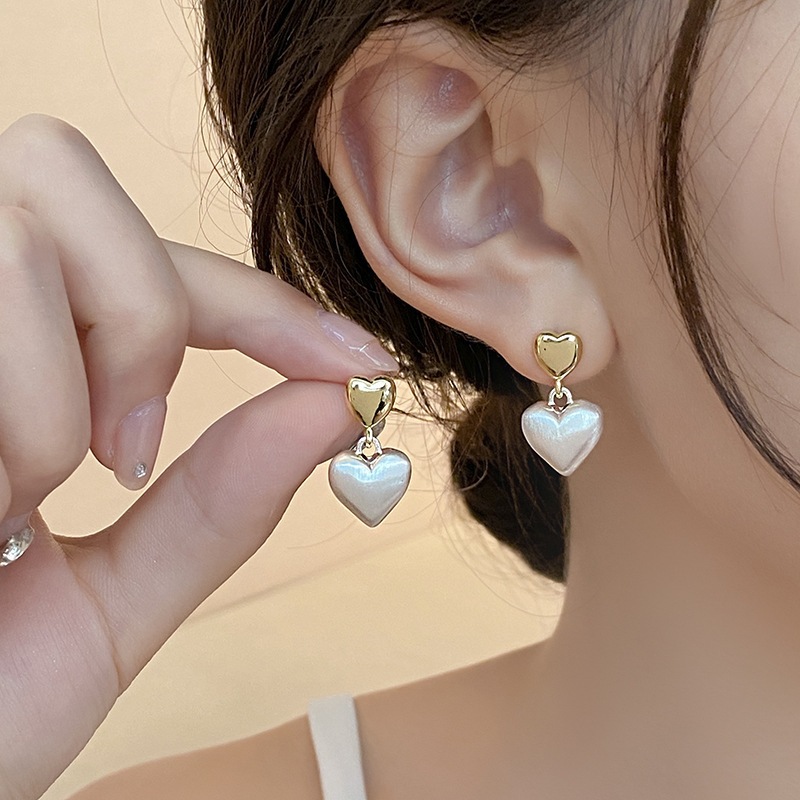 Bạc 925 Kim Ánh Sáng Sang Trọng Niche Bông Tai Tình Yêu Cao Cấp Cho Nữ Tính Khí Hình Trái Tim Đinh tán
