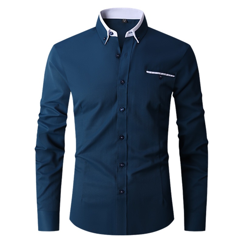 Áo sơ mi nam dài tay màu trắng Áo sơ mi Cotton giản dị Áo sơ mi công sở trang trọng Size M-5XL