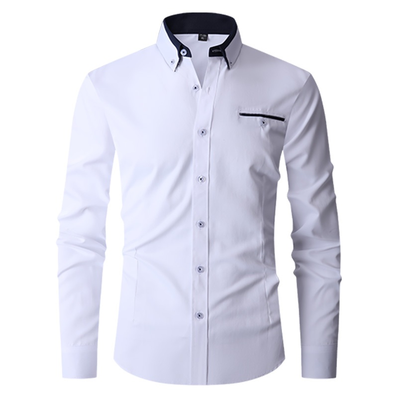 Áo sơ mi nam dài tay màu trắng Áo sơ mi Cotton giản dị Áo sơ mi công sở trang trọng Size M-5XL