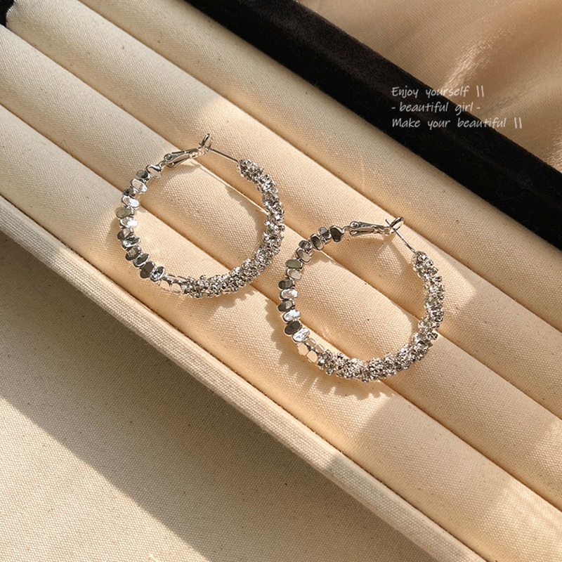 S925 Bạc Kim Bạc Bông Tai Vòng Lớn Nhẹ Sang Trọng Niche Phóng Đại Vòng Tròn Đinh Thời Trang Tính Khí Bông Tai