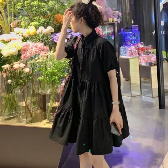 Đầm tay phồng mùa hè màu trắng dáng rộng Hàn Quốc Váy học sinh