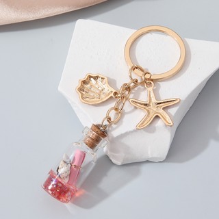 Đại Dương Trôi Chai Vỏ Sao Biển Móc Khóa Động Vật Biển Vòng Chìa Khóa Dành Cho Nữ Handmade Bộ Trang Sức Quà Tặng