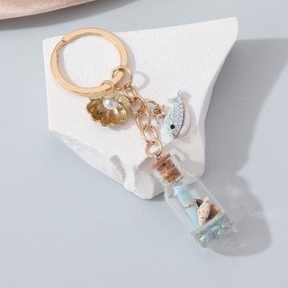 Đại Dương Trôi Chai Vỏ Sao Biển Móc Khóa Động Vật Biển Vòng Chìa Khóa Dành Cho Nữ Handmade Bộ Trang Sức Quà Tặng