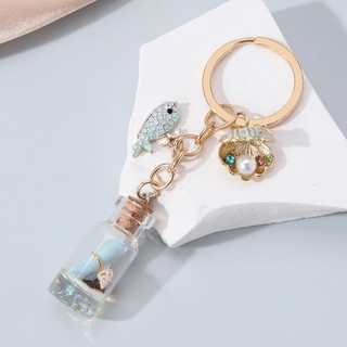 Đại Dương Trôi Chai Vỏ Sao Biển Móc Khóa Động Vật Biển Vòng Chìa Khóa Dành Cho Nữ Handmade Bộ Trang Sức Quà Tặng
