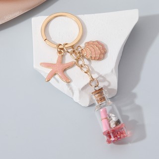 Đại Dương Trôi Chai Vỏ Sao Biển Móc Khóa Động Vật Biển Vòng Chìa Khóa Dành Cho Nữ Handmade Bộ Trang Sức Quà Tặng