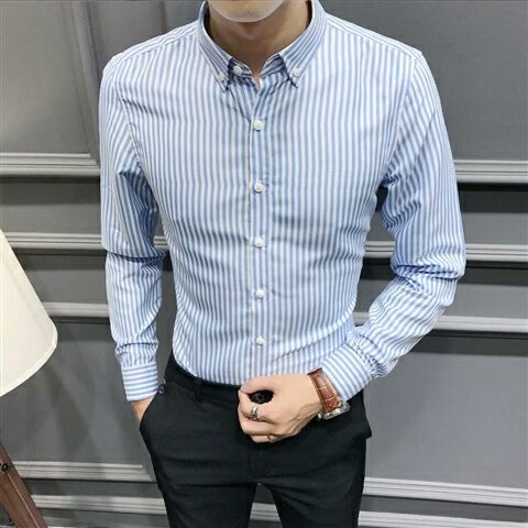 Áo Sơ Mi Sọc Mới Mùa Hè Nam Áo Sơ Mi Cổ Đứng Nút Công Sở Áo Sơ Mi Tay Dài