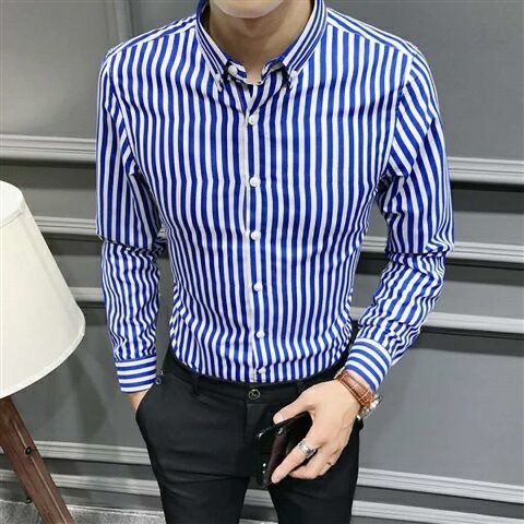Áo Sơ Mi Sọc Mới Mùa Hè Nam Áo Sơ Mi Cổ Đứng Nút Công Sở Áo Sơ Mi Tay Dài