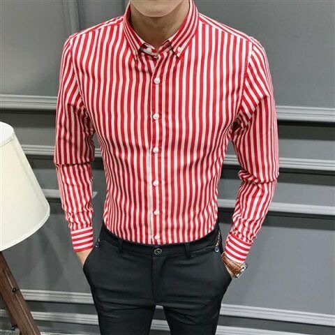 Áo Sơ Mi Sọc Mới Mùa Hè Nam Áo Sơ Mi Cổ Đứng Nút Công Sở Áo Sơ Mi Tay Dài