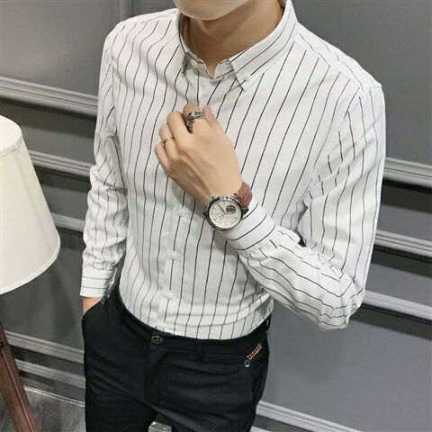 Áo Sơ Mi Sọc Mới Mùa Hè Nam Áo Sơ Mi Cổ Đứng Nút Công Sở Áo Sơ Mi Tay Dài