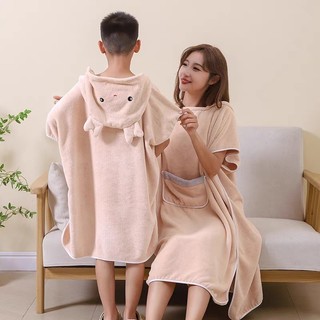 Áo Choàng Tắm Dáng Dài Rộng Có Mũ Trùm Đầu Thấm Hút Nước Tốt Tiện Dụng bathrobe【Chiosala12】