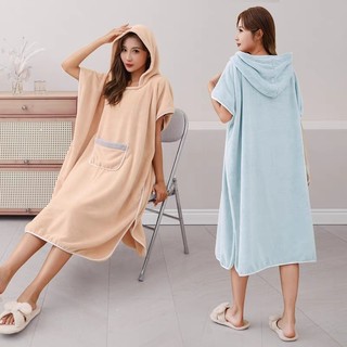 Áo Choàng Tắm Dáng Dài Rộng Có Mũ Trùm Đầu Thấm Hút Nước Tốt Tiện Dụng bathrobe【Chiosala12】