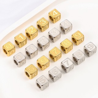 18K Vàng PVD Thép Không Gỉ Kỹ Thuật Số Vuông Qua Lỗ Hạt Phụ Kiện DIY Trang Sức Đính Hạt Vòng Cổ Vòng Tay Corroded Rời Hạt