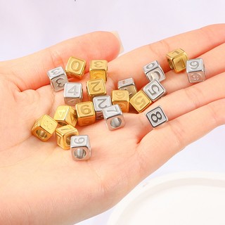 18K Vàng PVD Thép Không Gỉ Kỹ Thuật Số Vuông Qua Lỗ Hạt Phụ Kiện DIY Trang Sức Đính Hạt Vòng Cổ Vòng Tay Corroded Rời Hạt
