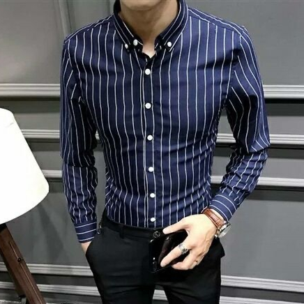 Áo Sơ Mi Sọc Mới Mùa Hè Nam Áo Sơ Mi Cổ Đứng Nút Công Sở Áo Sơ Mi Tay Dài