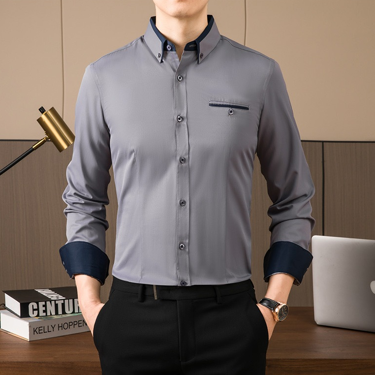 Áo sơ mi nam dài tay màu trắng Áo sơ mi Cotton giản dị Áo sơ mi công sở trang trọng Size M-5XL