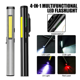Đèn pin siêu sáng ngoài trời sạc lại, bút có con trỏ laser, tay cầm di động có từ tính và kẹp