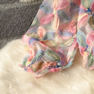 Phụ nữ thời trang mùa hè ngọt ngào khí chất sequin hoa voan áo sơ mi áo