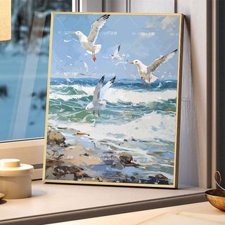 MOZI✨30 * 40cm / 40 * 50cm phong cảnh ven biển tranh tô màu theo số tranh số hóa tranh sơn dầu số hoá sơn acrylic Nhấp Nháy Sơn Dầu Kỹ Thuật Số Tranh Phong Cảnh Tự Làm Tô Màu Tranh Acrylic Tranh Vẽ Tay Tranh Sơn Dầu