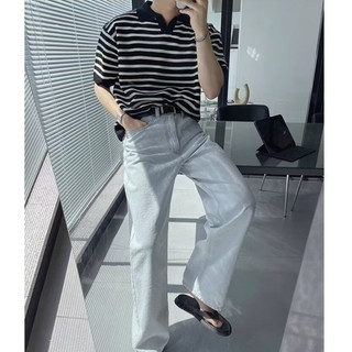Áo thun nam ngắn tay ngắn polo nam mùa hè cao cấp Ve áo thun sọc phong cách mỏng Hàn Quốc Áo thun ngắn tay dệt kim phong cách Nhật Bản thông thường nửa